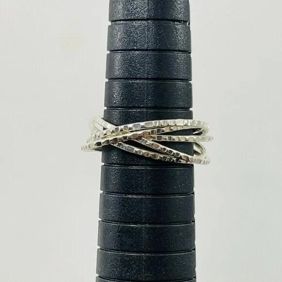 925 Silver 5 Band Interlocking Ring Size 6 Women Wedding Promise Stack Sterling - Picture 3 of 6